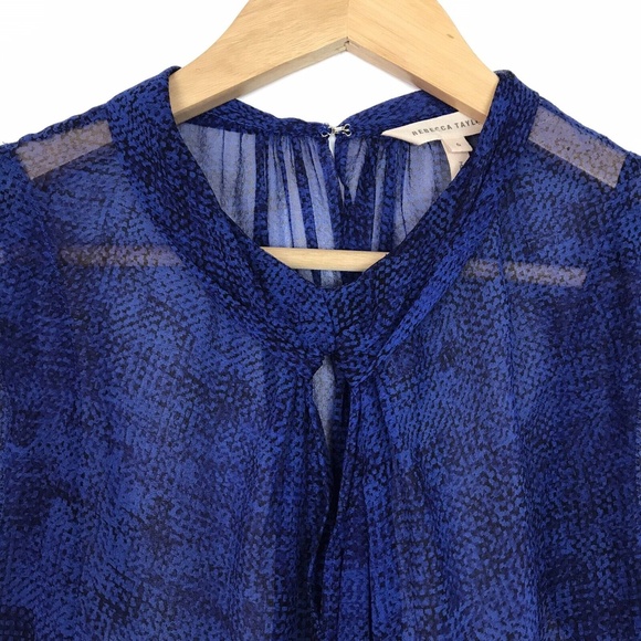 Rebecca Taylor Womens Silk Sleeveless Blouse Top Size 6 Blue Twist Tie Neck Line - Picture 4 of 6